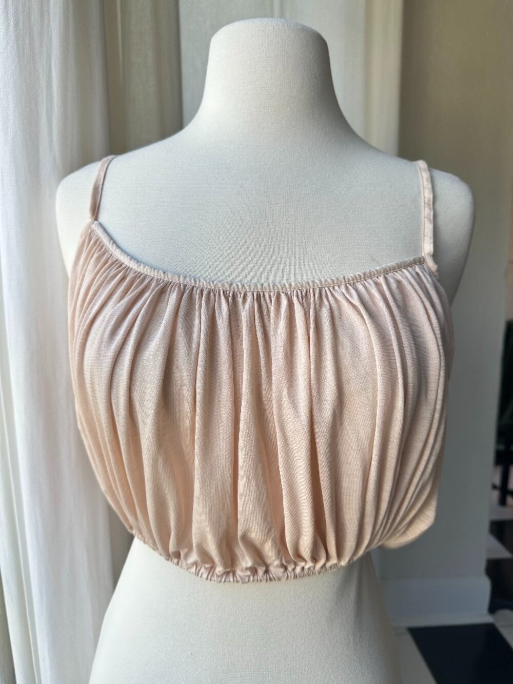 Zara W/B Collection Blush Pink 100% Lyocell Ruched Crop Cami Top
